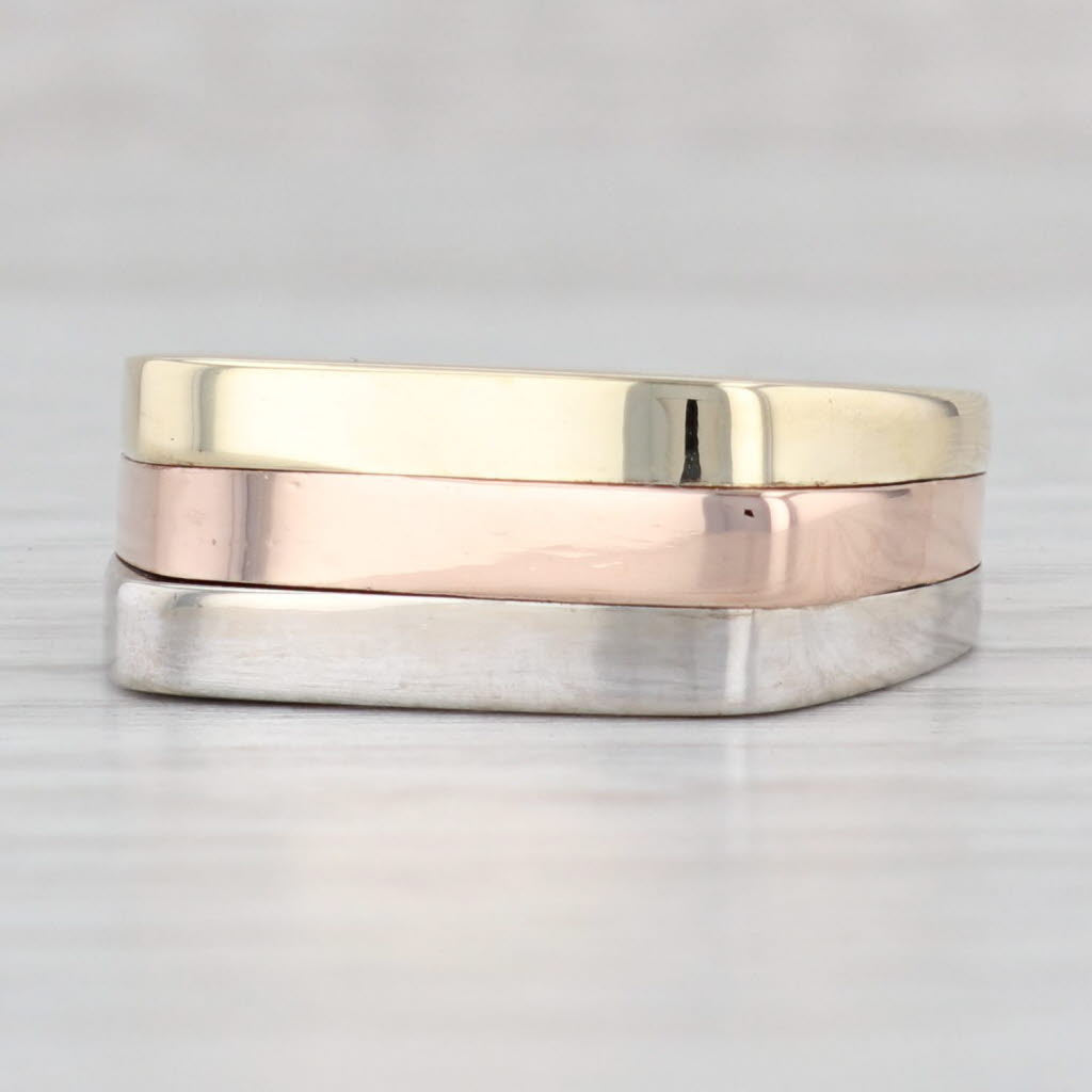 Light Gray Tri-toned 3 Stacked Rings 14k Yellow Rose White Gold Size 9