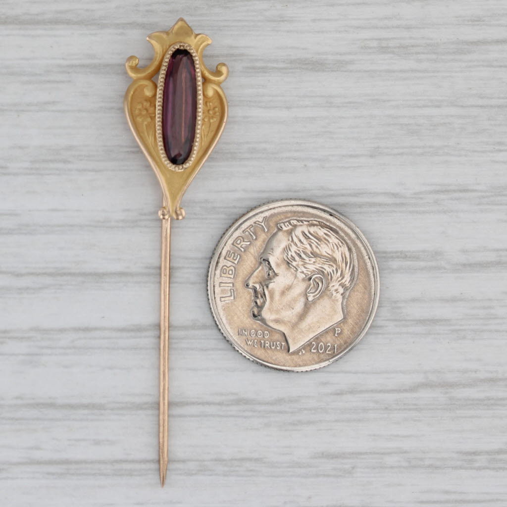 Gray Art Nouveau Garnet Glass Doublet 10k Yellow Gold Stickpin