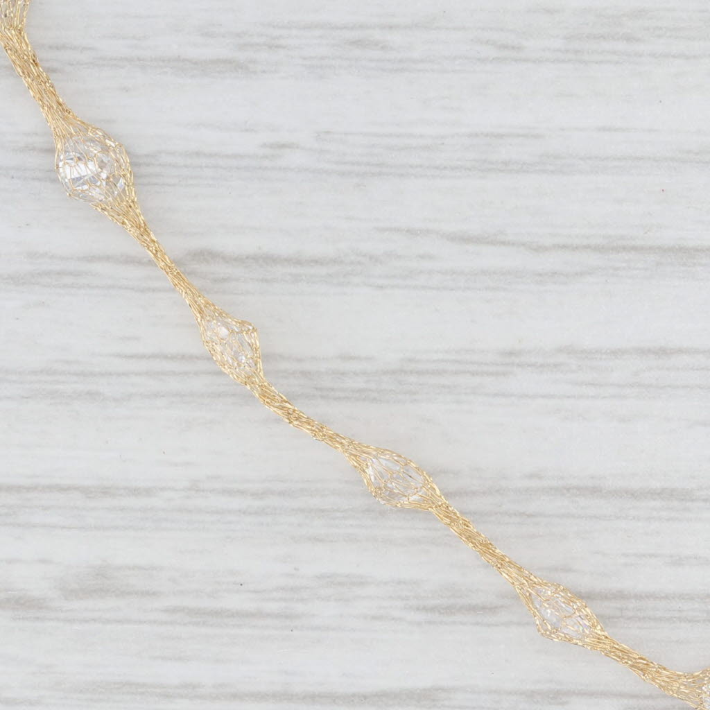 Light Gray New Cubic Zirconia Station Bracelet 14k Yellow Gold Mesh Chain 6.75"