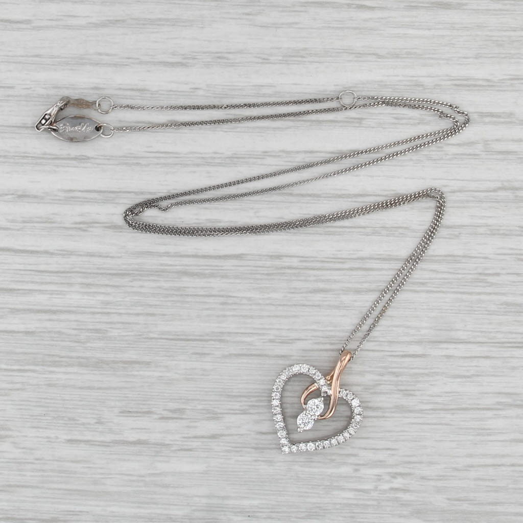 Ever Us Diamond Open Heart Pendant Necklace 14k White Rose Gold 19" Curb Chain