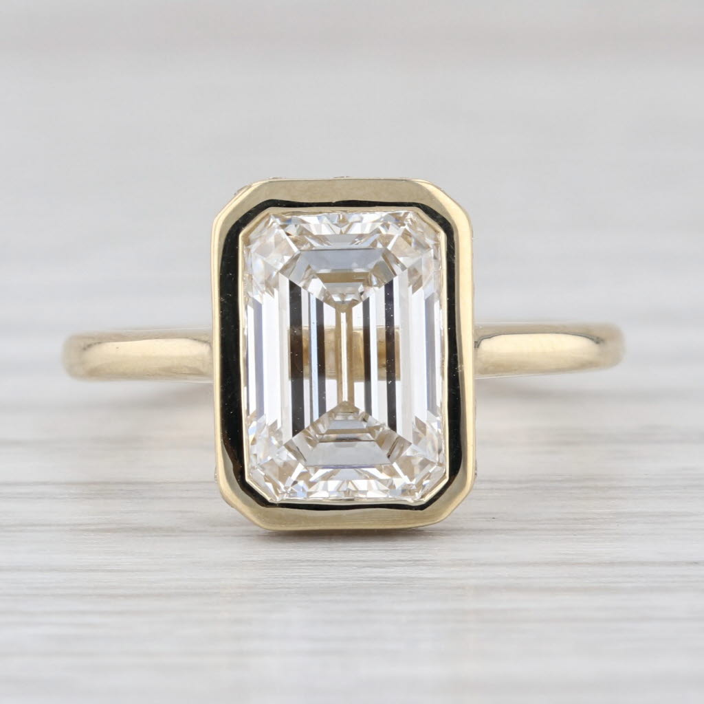 New IGI 3.30ctw Emerald Cut Lab Grown Diamond Engagement Ring 14k Yellow Gold