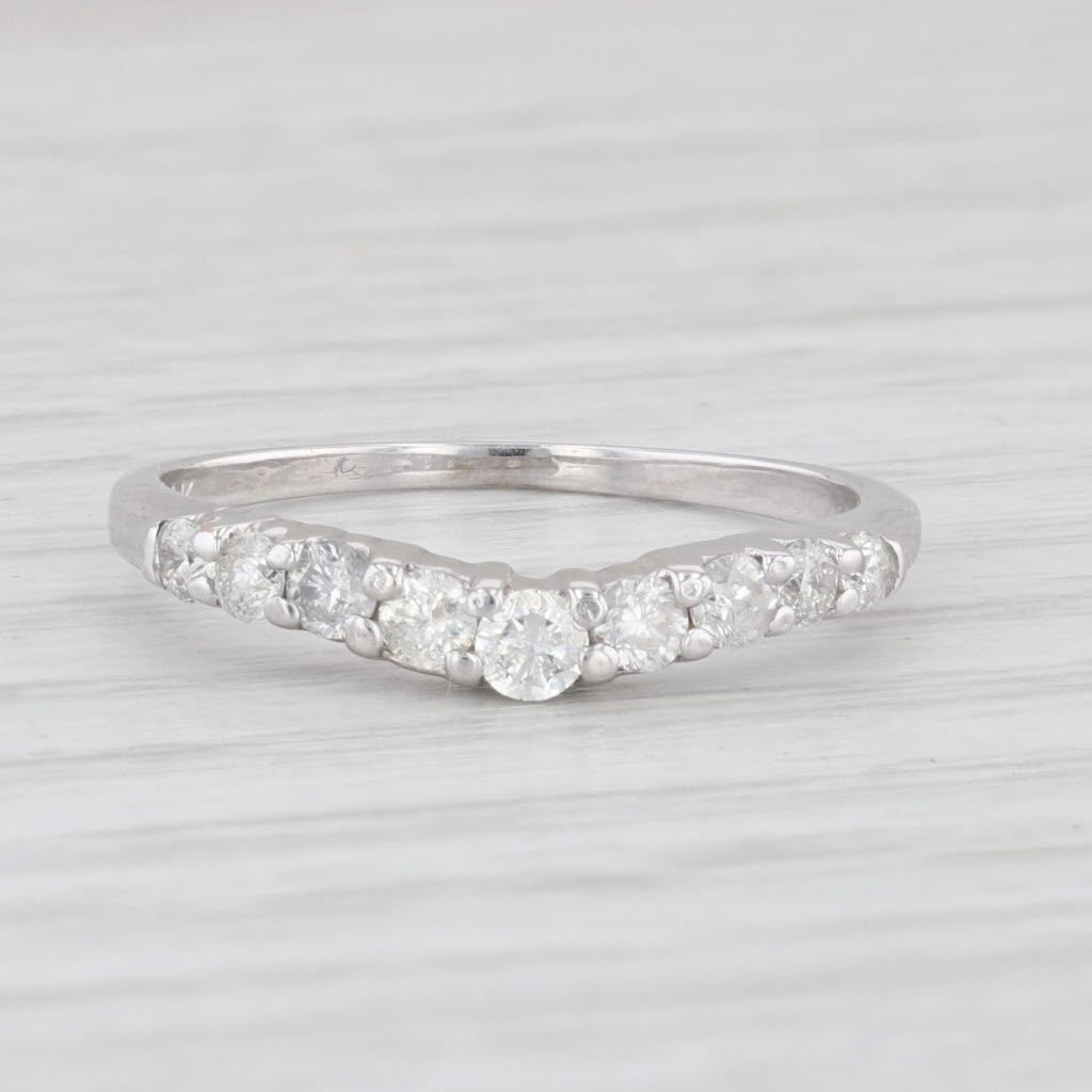 Light Gray 0.45ctw Contoured Diamond Wedding Band 14k White Gold Size 6.25 Stackable Ring