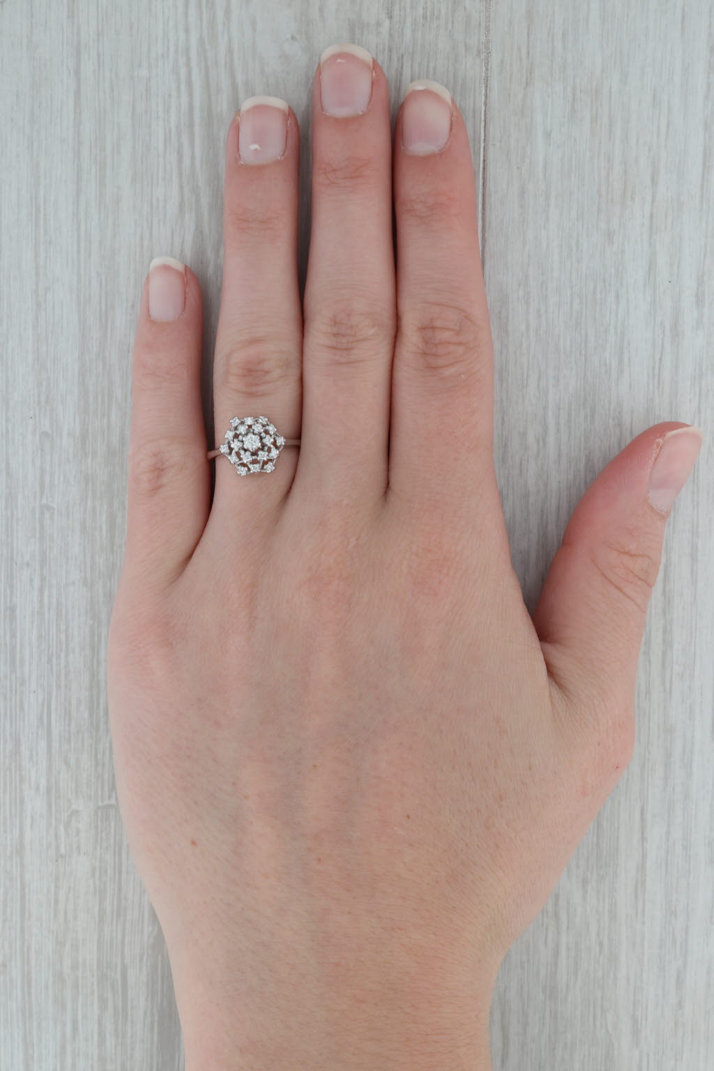 Dark Gray 0.15ctw Diamond Cluster Ring 14k White Gold Size 7 Cocktail