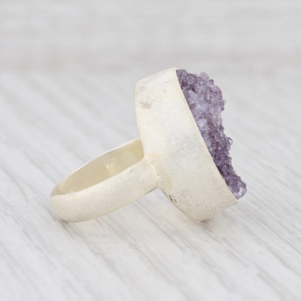 New Nina Wynn Amethyst Druzy Ring Sterling Silver Size 7.25 Statement