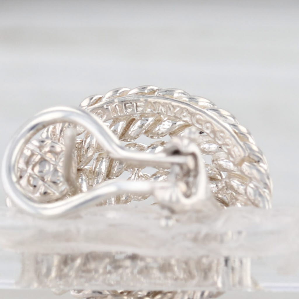 Rope Swirl Button Stud Earrings Sterling Silver Omega Backs