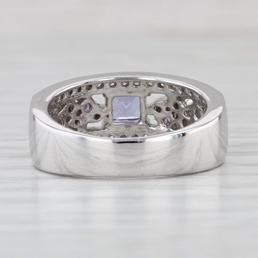 0.96ctw Tanzanite Diamond Ring 14k White Gold Size 7.5-7.75 Floral Band
