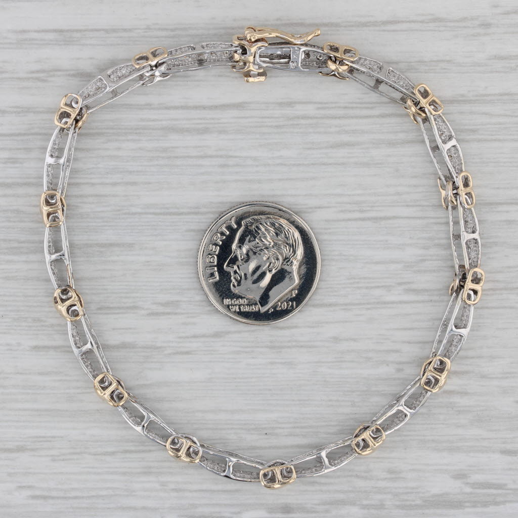 Gray 0.20ctw Diamond Bar X Link Bracelet 10k White Yellow Gold 7.25"