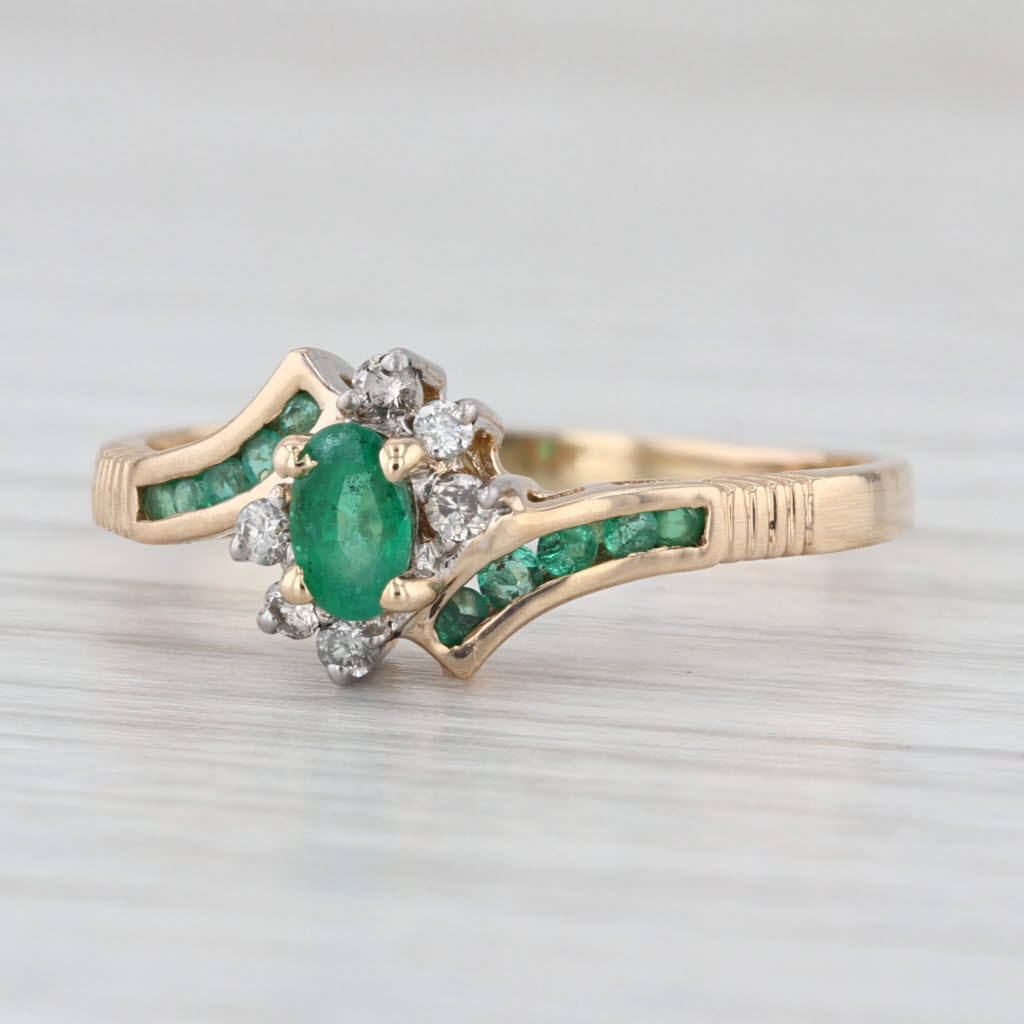 0.39ctw Emerald Diamond Bypass Ring 14k Yellow Gold Size 8.5