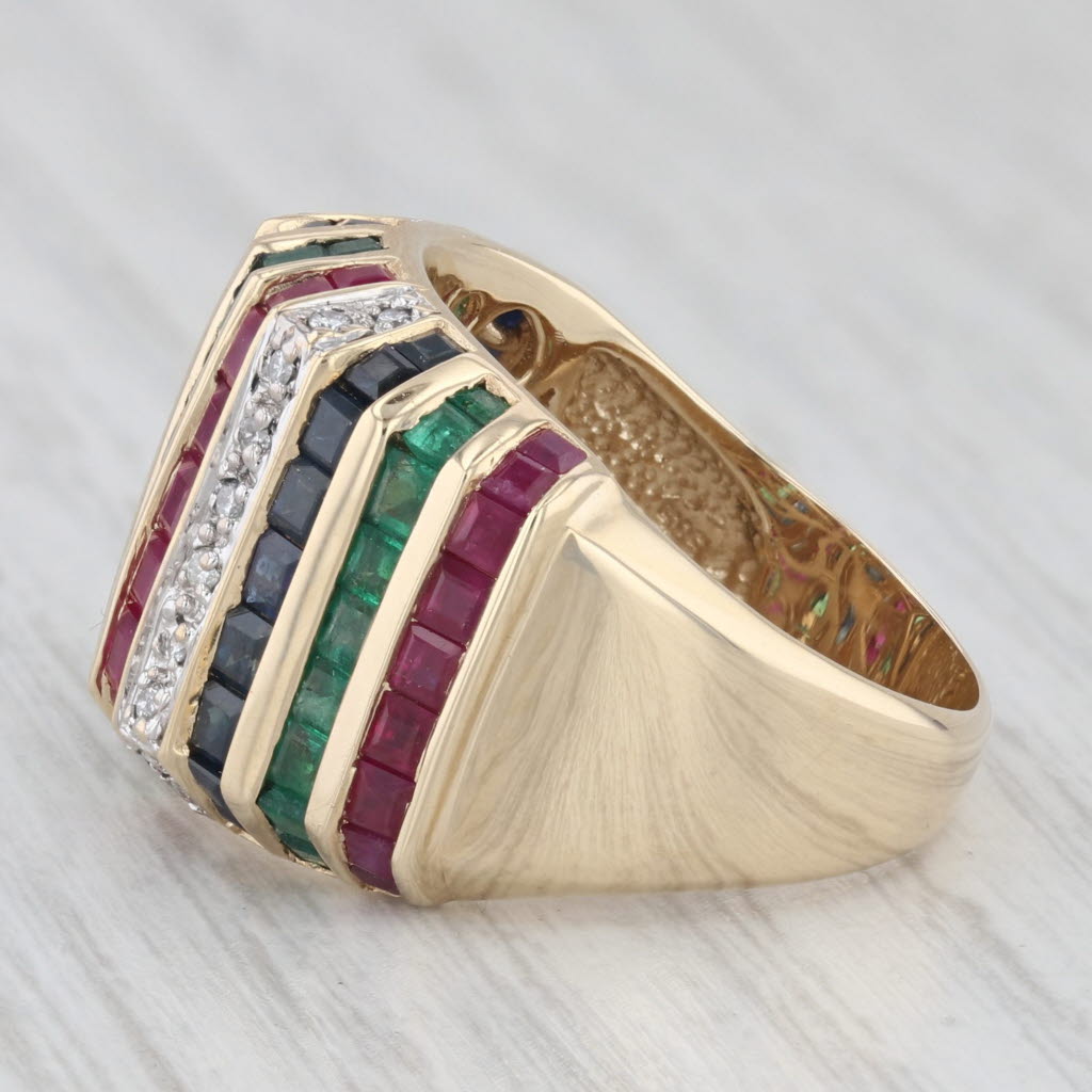 Light Gray 3.76ctw Gemstone Striped Ring 14k Yellow Gold Diamond Ruby Sapphire Emerald