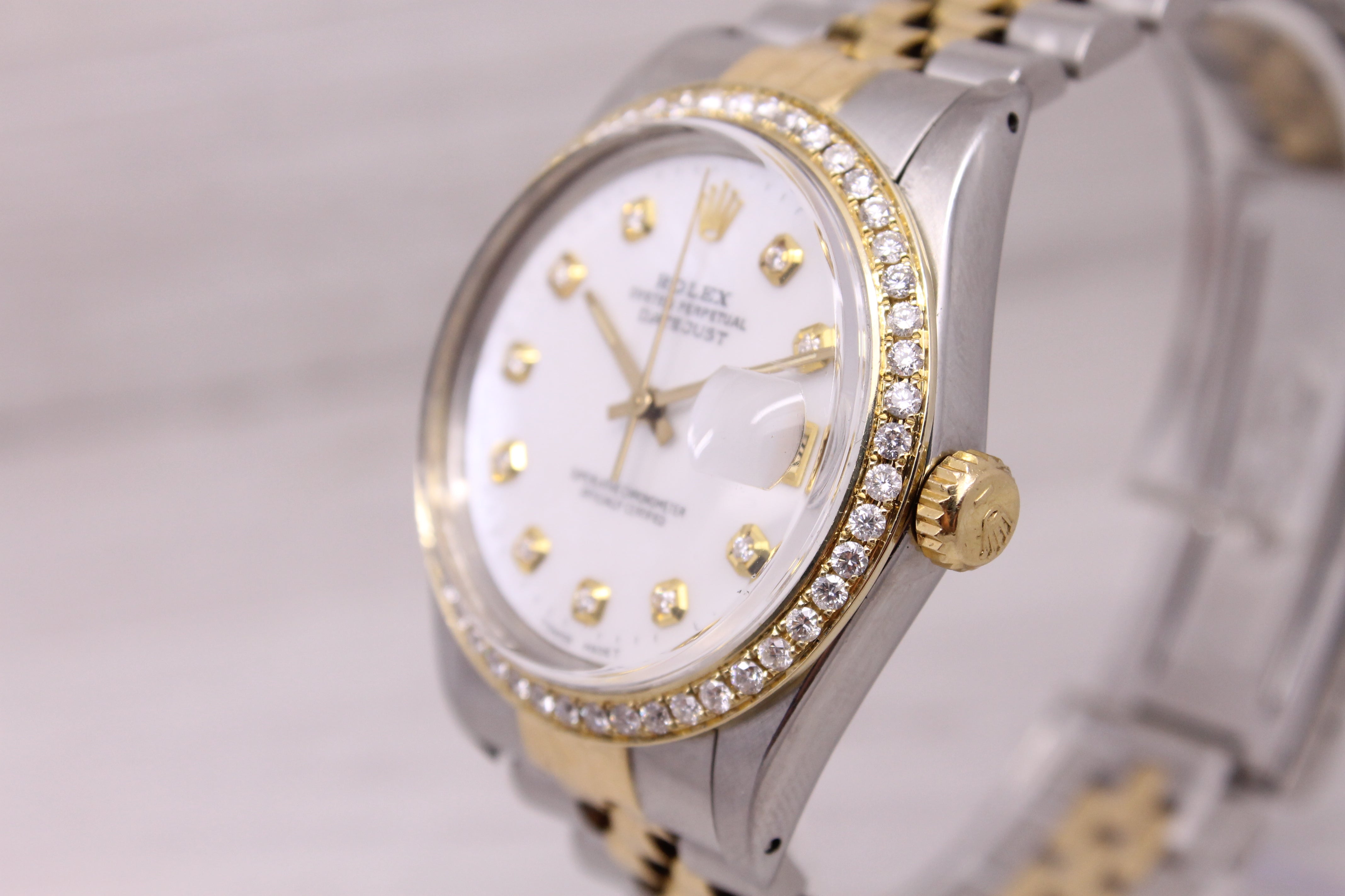 Vintage 1984 Rolex Datejust 16013 Mens Steel 18k Watch Diamond Bezel & MOP Dial