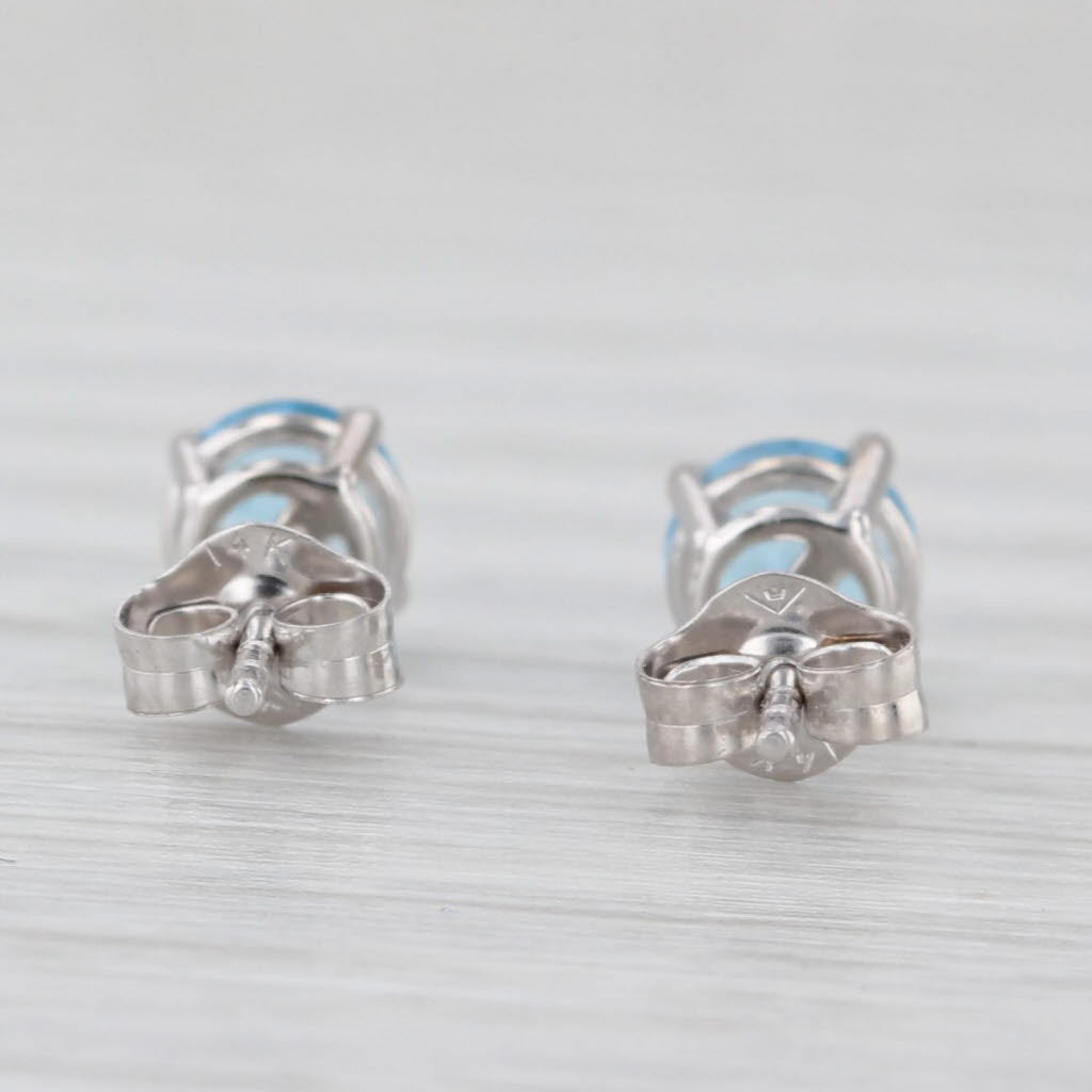 1.10ctw Blue Topaz Round Solitaire Stud Earrings 14k White Gold