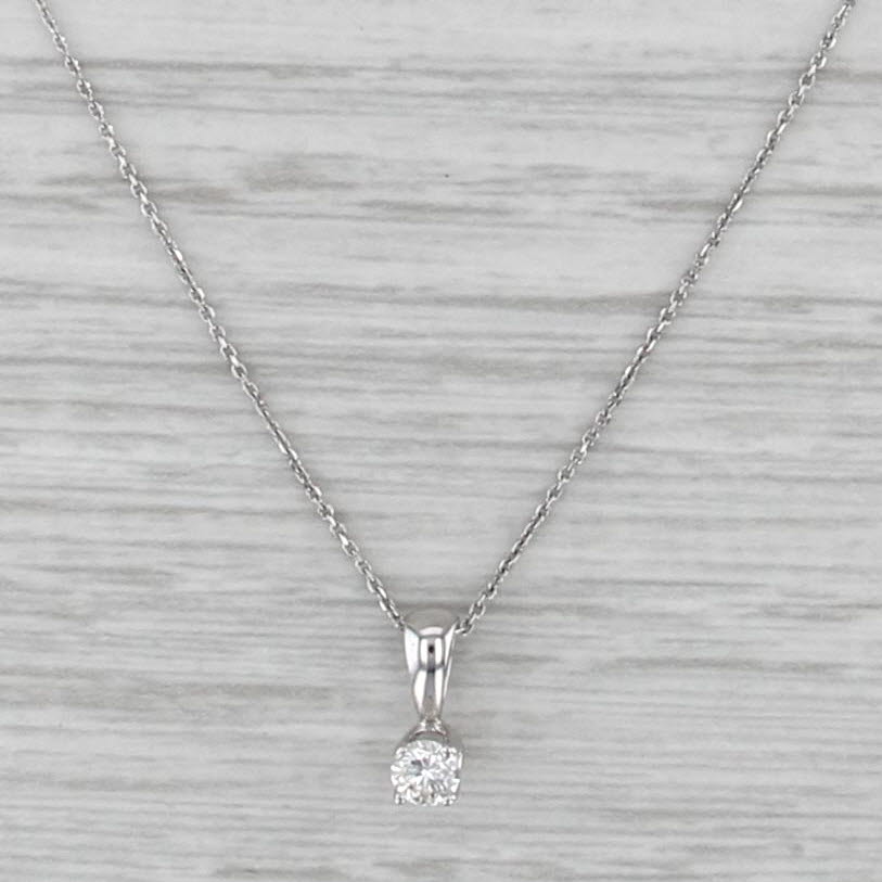 0.14ct Diamond Solitaire Pendant Necklace 14k White Gold 18.5"