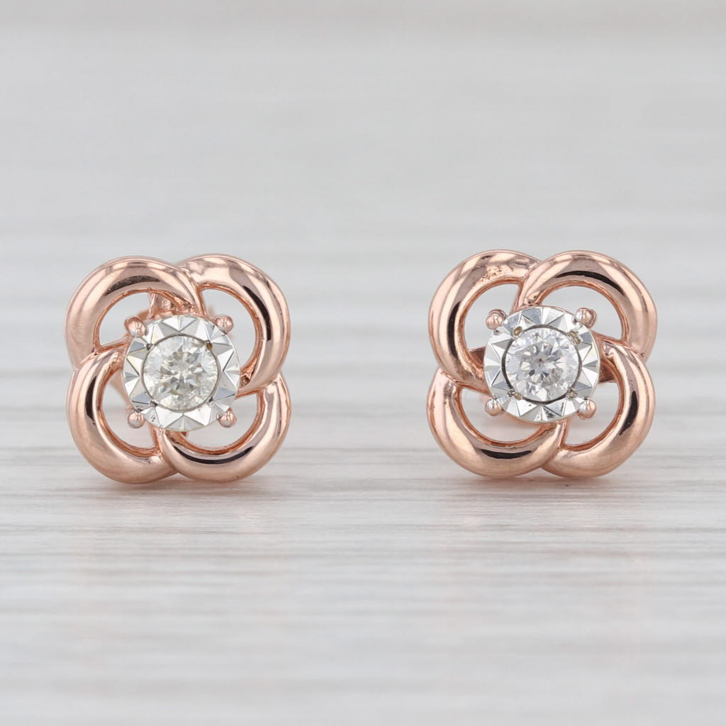 0.20ctw Round Diamond Flower Stud Earrings 10k Rose Gold Studs