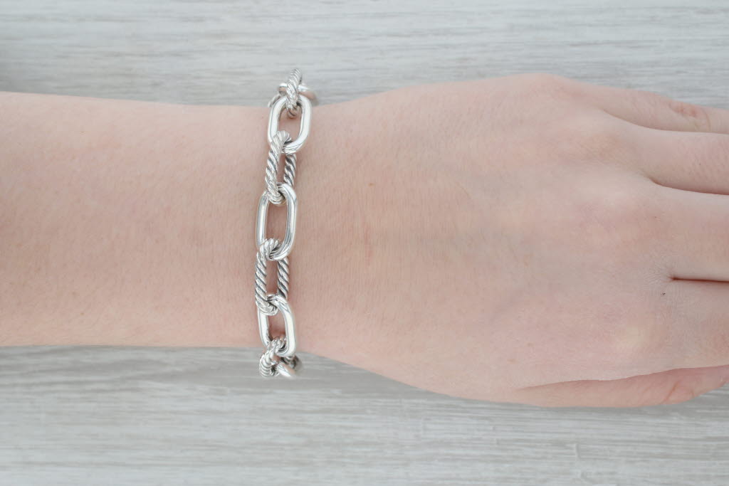 Gray David Yurman Cable Link Bracelet Sterling Silver 7" 11mm