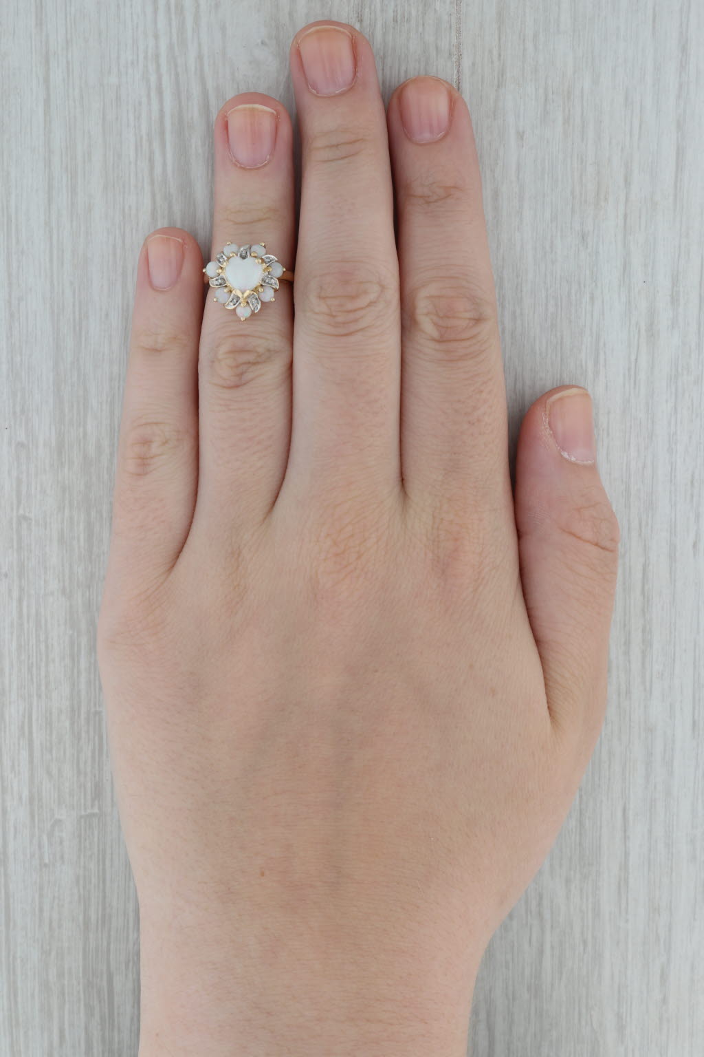 Dark Gray Opal Heart Halo Diamond Ring 10k Yellow Gold Size 4.25