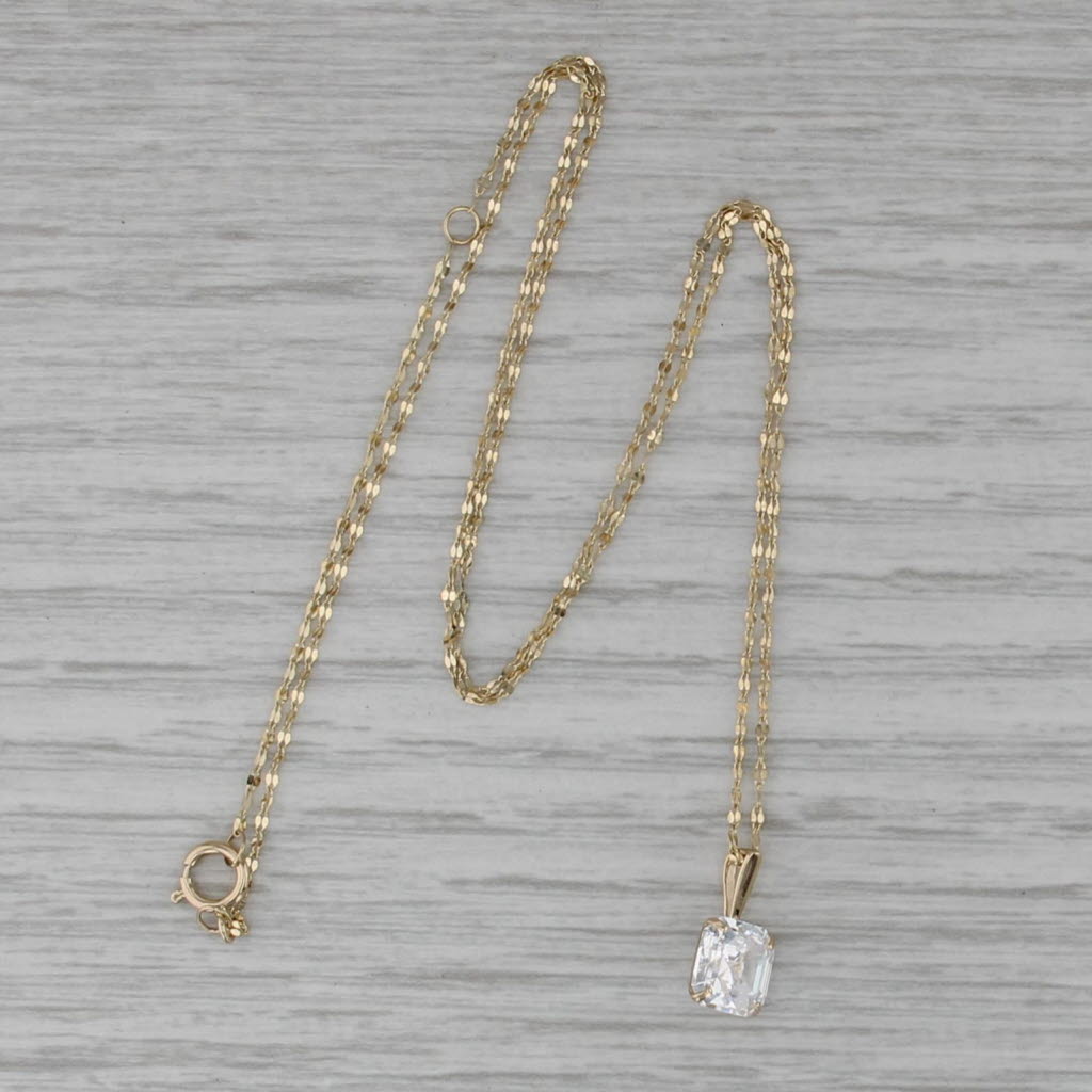 Assher Square Cubic Zirconia Pendant Necklace 14k Gold 16" 18" Mirror Chain