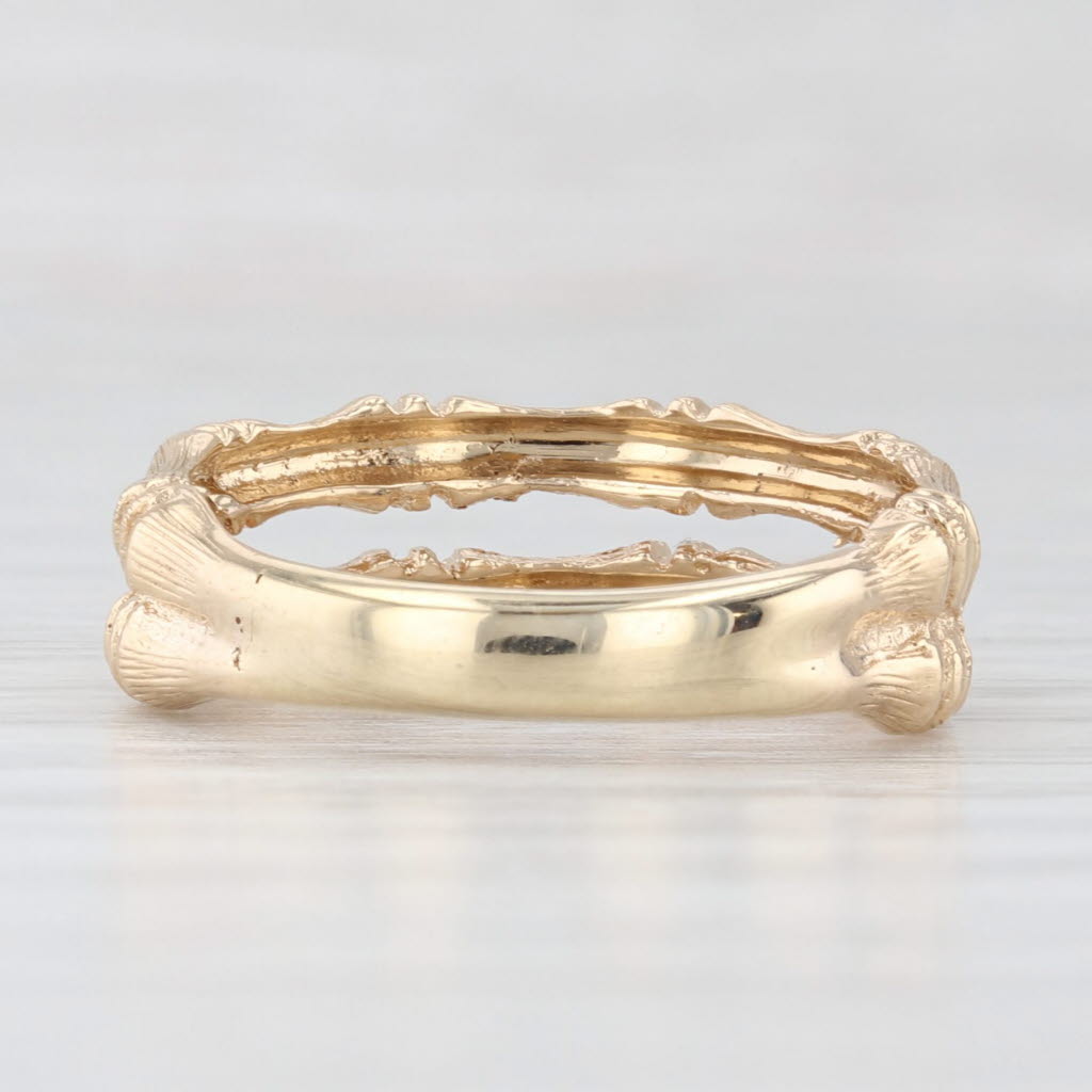 Light Gray Bamboo Double Band Ring 14k Yellow Gold Size 6.75 Textured Finish