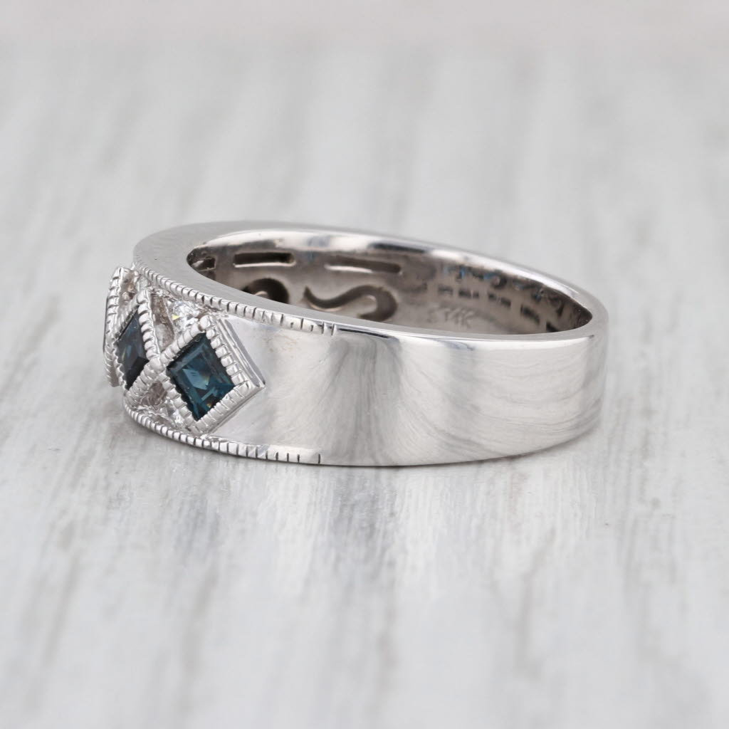 1.16ctw Blue Sapphire Diamond Ring 14k White Gold Size 8.5 - 8.75 Band