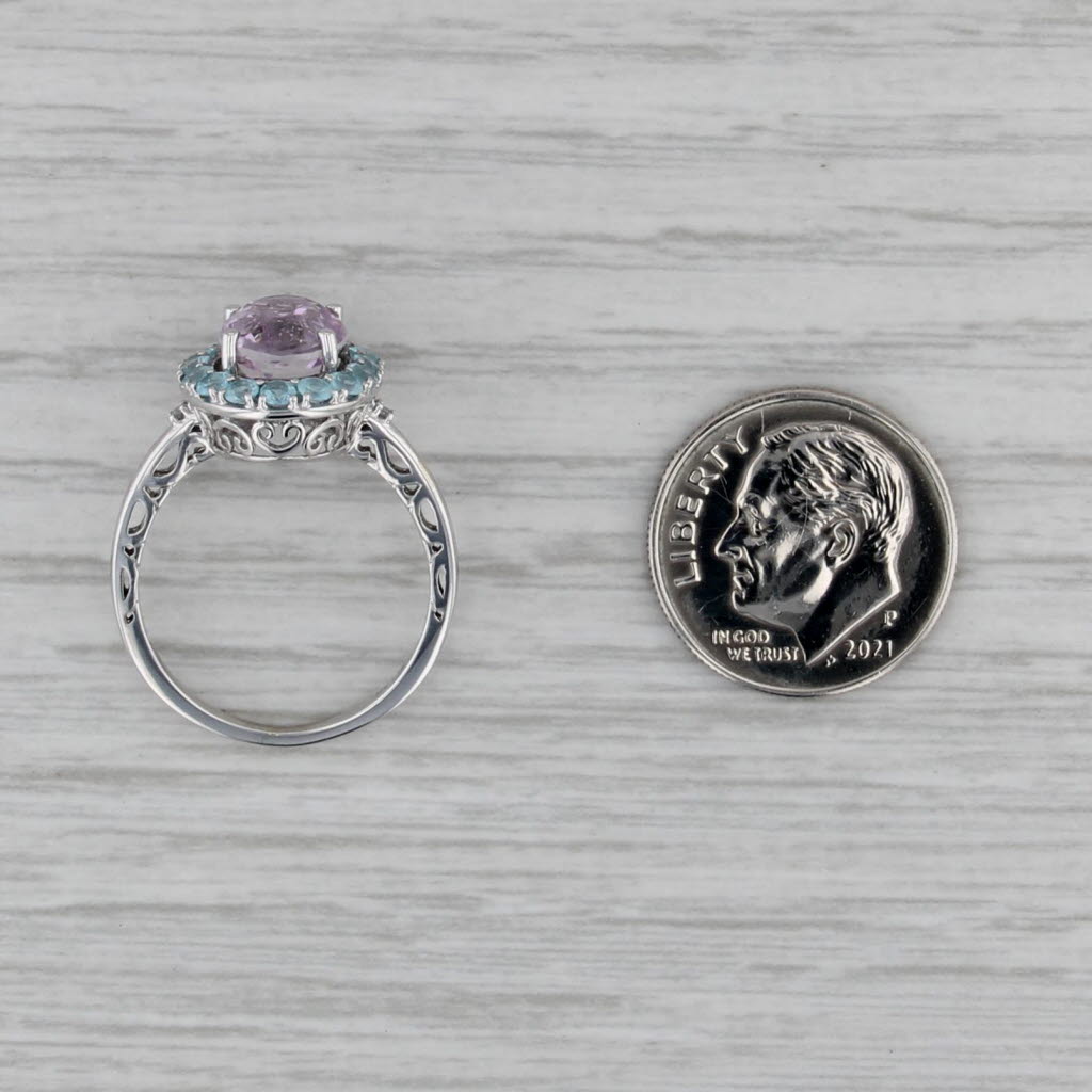2.70ctw Oval Pink Kunzite Blue Apatite Halo Ring 14k White Gold Size 6.25