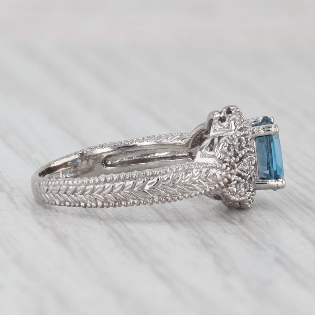 1ctw Oval Blue Topaz Diamond Ring 14k White Gold Size 7