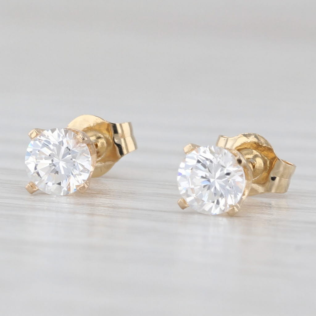 Light Gray 0.52ctw Cubic Zirconia Stud Earrings 14k Yellow Gold Round Solitaire Studs