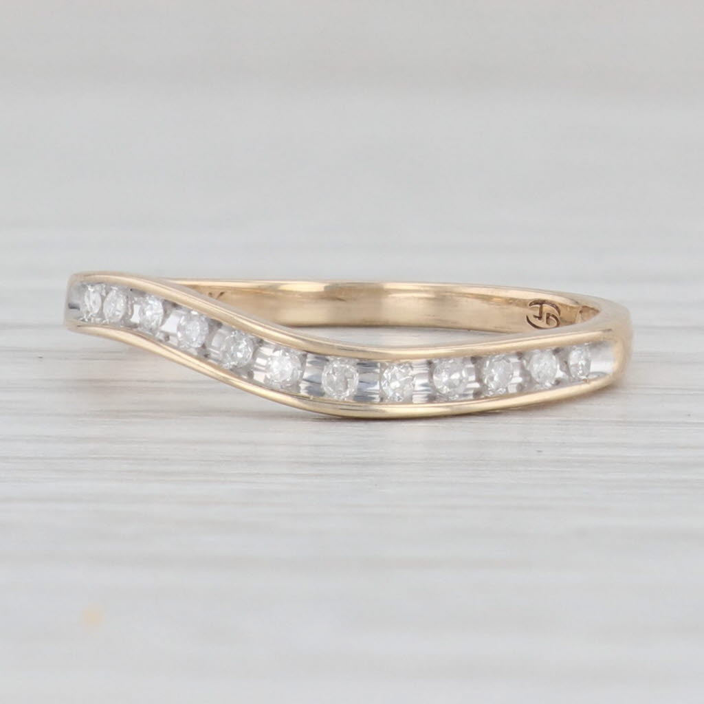 Light Gray Contoured Diamond Wedding Band Stackable Ring 10k Yellow Gold Size 7