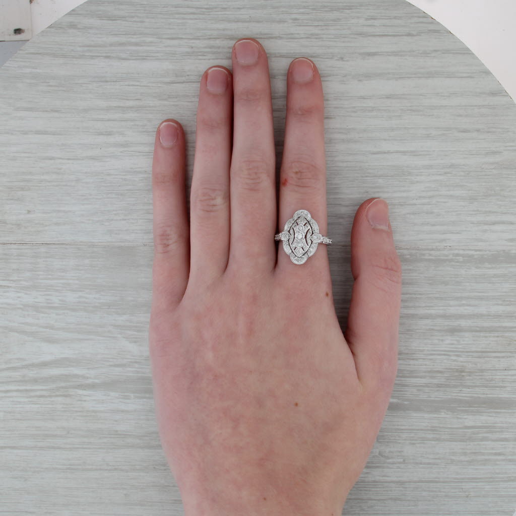 Vintage 0.27ctw Diamond Cluster Ring 14k White Gold Size 7.25