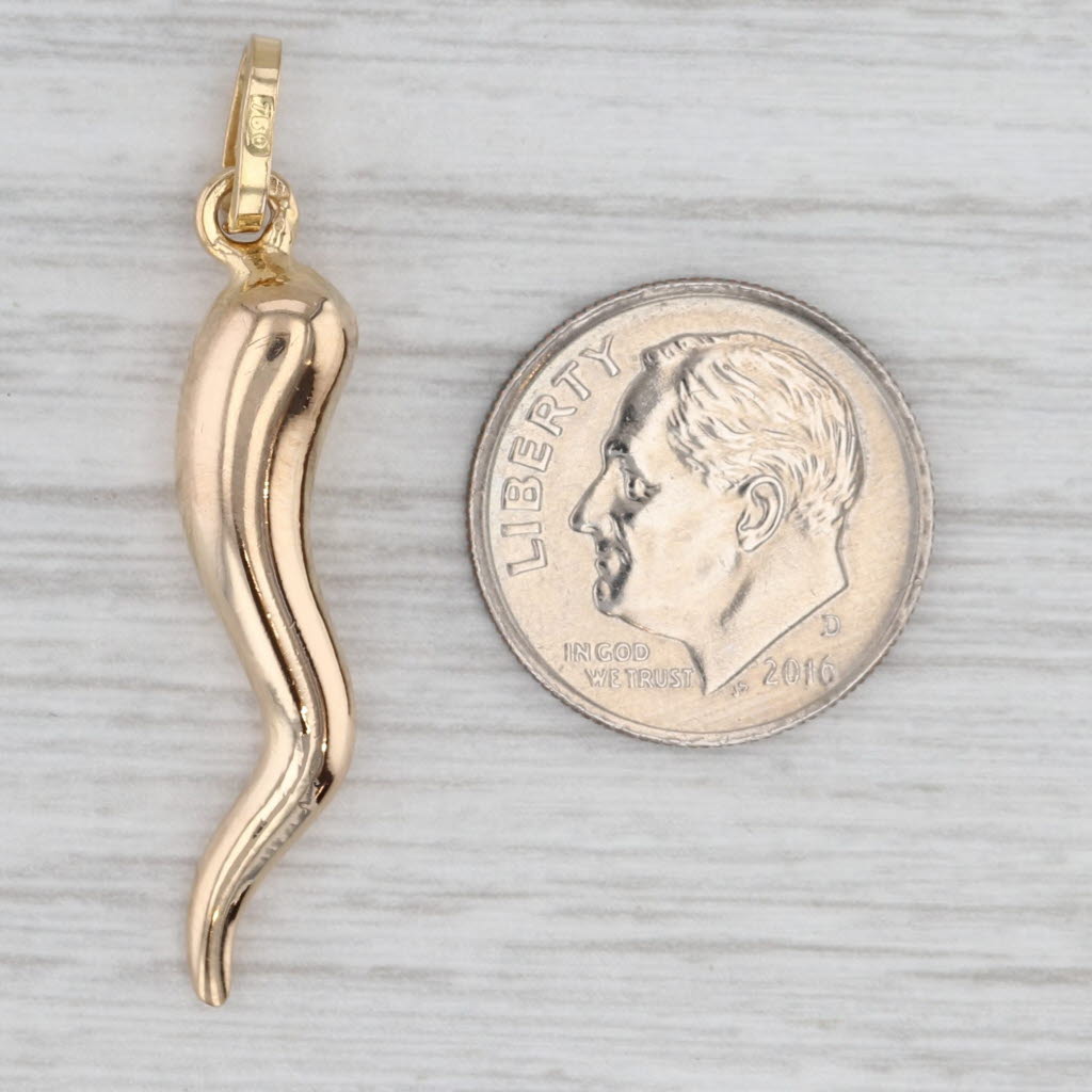 Light Gray Italian Horn Pendant 18k Yellow Gold Good Luck Talisman Italy