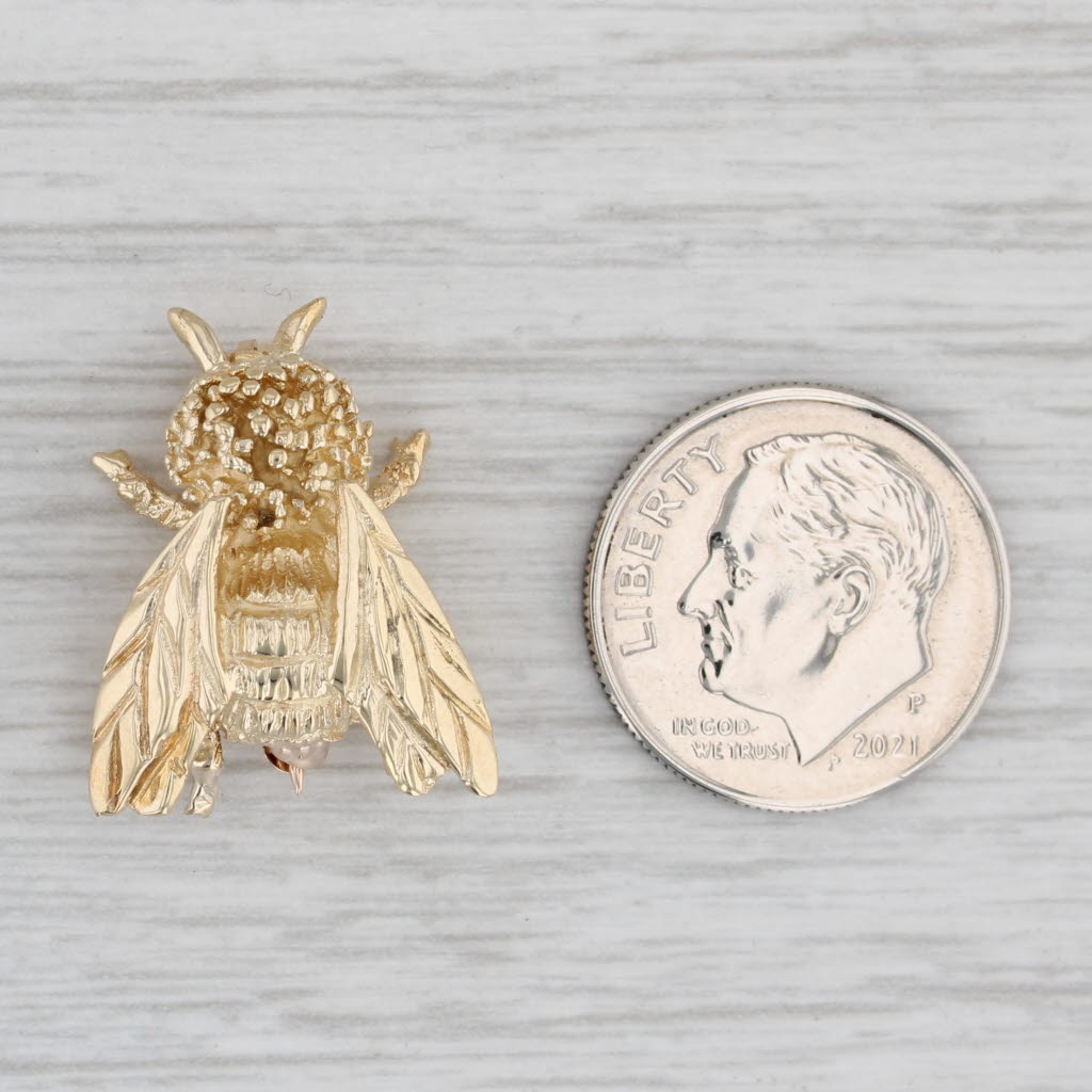 Light Gray Bumble Bee Pin 14k Yellow Gold Brooch Insect Jewelry