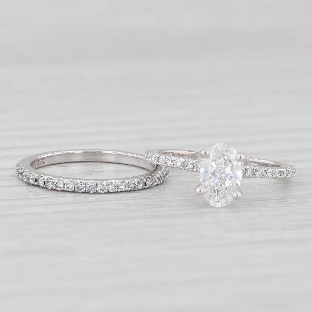 Light Gray 1.45ctw Oval Diamond Engagement Ring Wedding Band Bridal Set 14k White Gold GIA