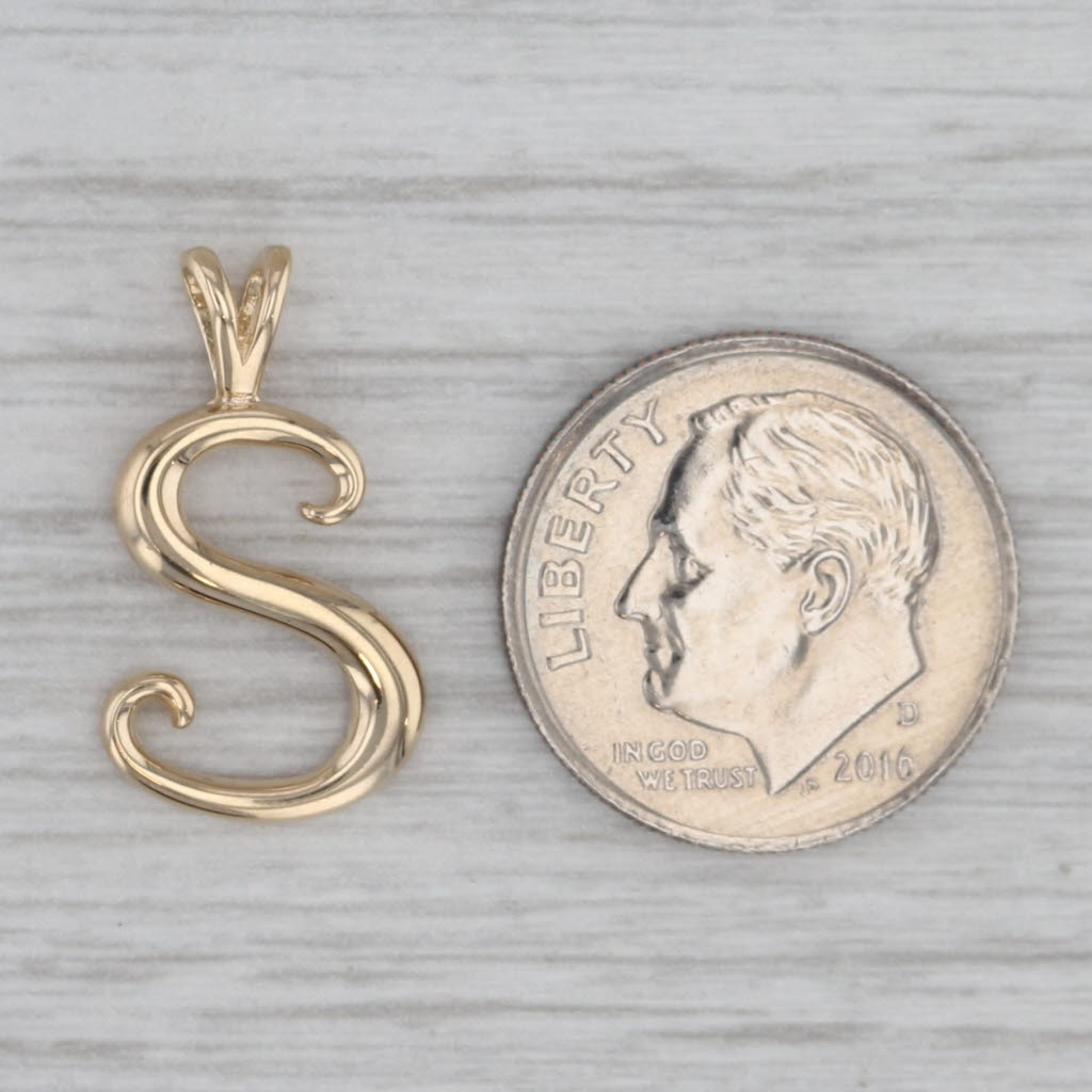 Gray Letter Initial "S" Pendant 14k Yellow Gold Small Drop