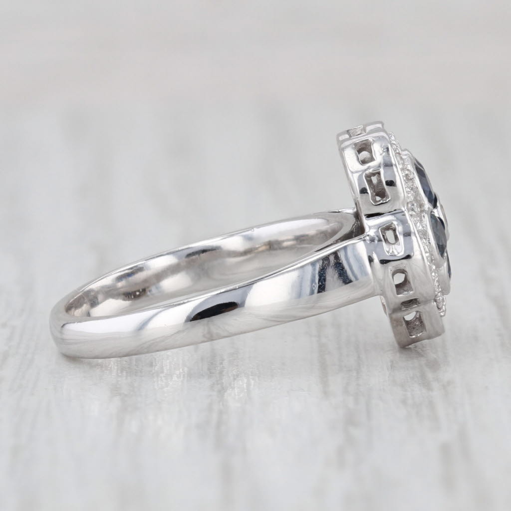 0.86ctw Blue Sapphire Diamond Flower Ring 14k White Gold Size 6.5