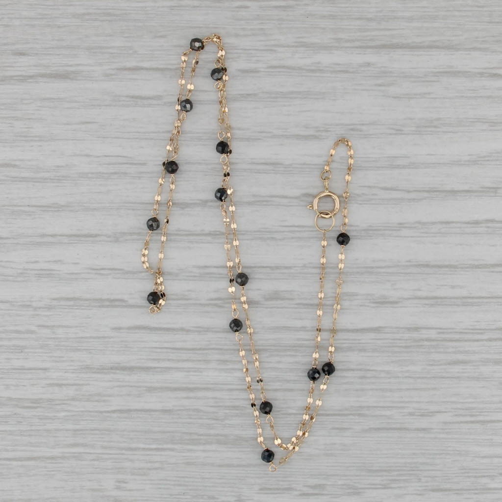 15.75" Bead Station Mirror Chain Necklace 14k Yellow Gold