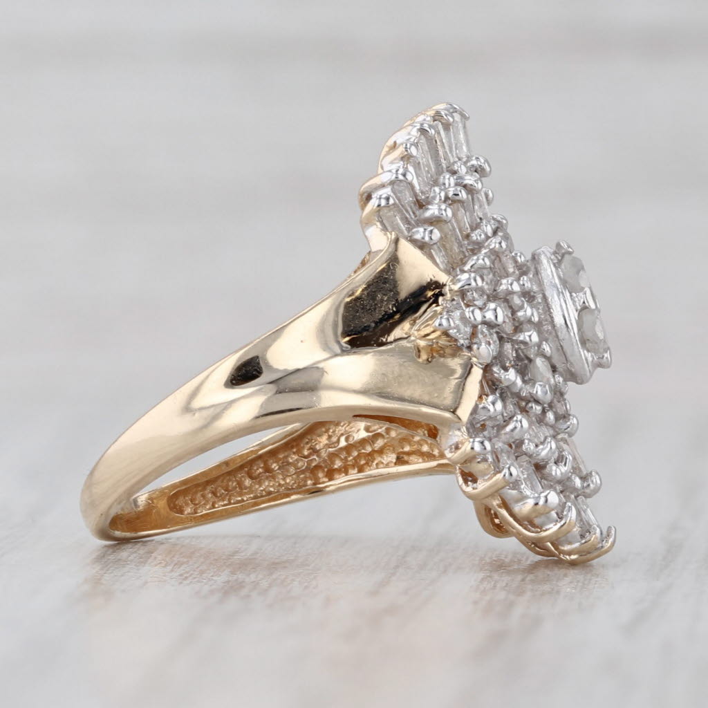 1ctw Diamond Cluster Cocktail Ring 10k Yellow White Gold Size 5.75