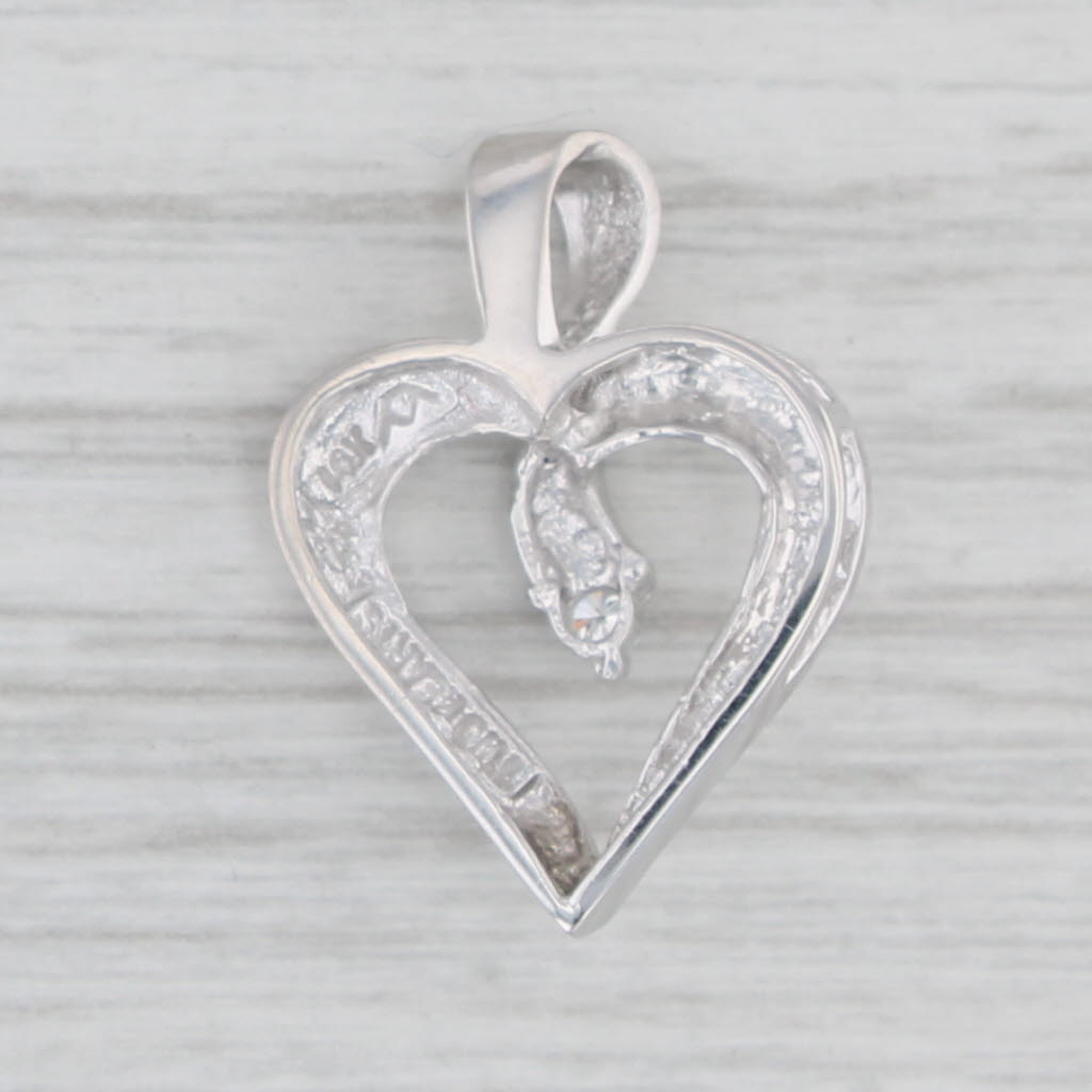 Light Gray Diamond Open Heart Pendant 14k White Gold Round Solitaire