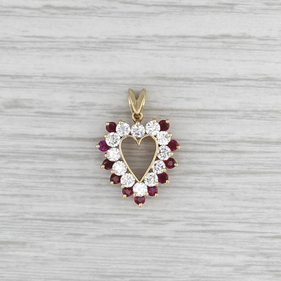 0.68ctw Diamond Ruby Halo Open Heart Pendant 18k Yellow Gold