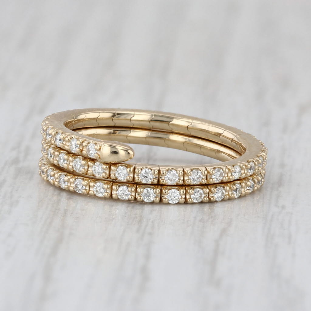 0.62ctw Diamond Wrap Coiled Band Bypass Ring 14k Gold Flexible Size Stackable
