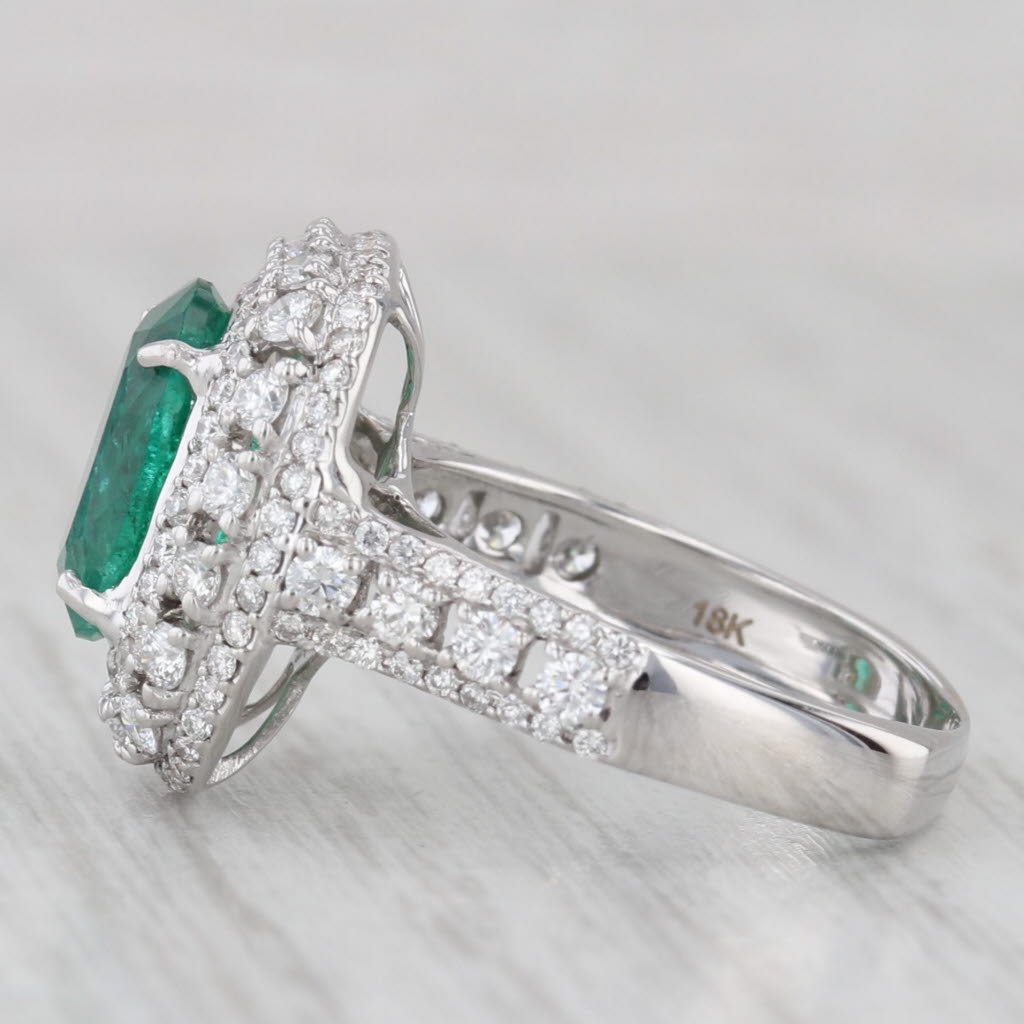 Gray 3.27ctw Emerald Diamond Halo Ring 18k White Gold Size 6.5 GIA Engagement