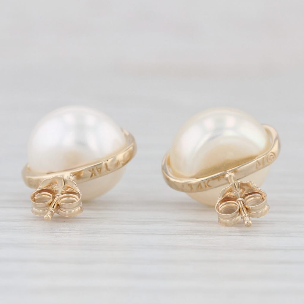 Light Gray Cultured Pearl Solitaire Earrings 14k Yellow Gold