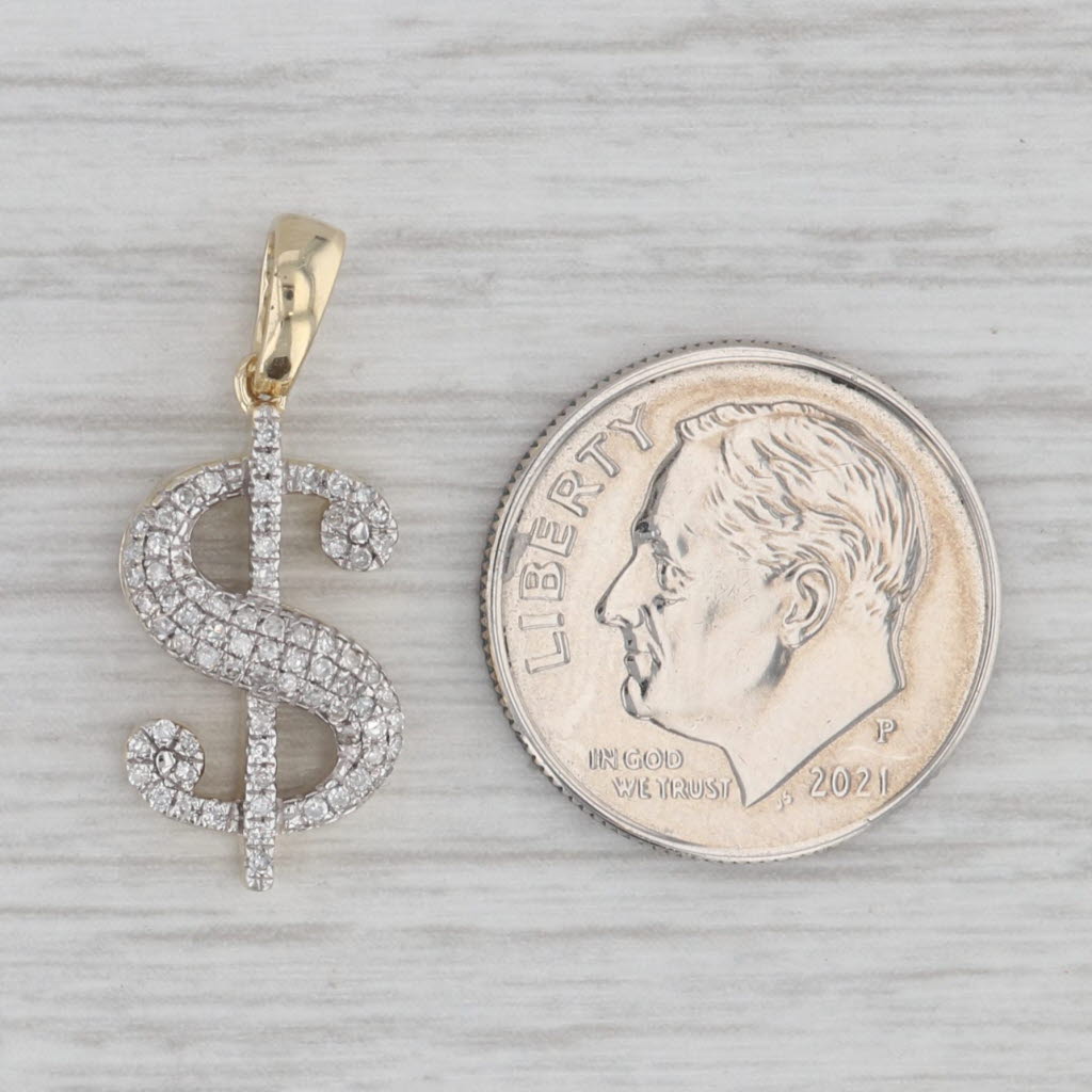 Gray 0.20ctw Money Dollar Sign Pendant 10k Yellow Gold Small Drop