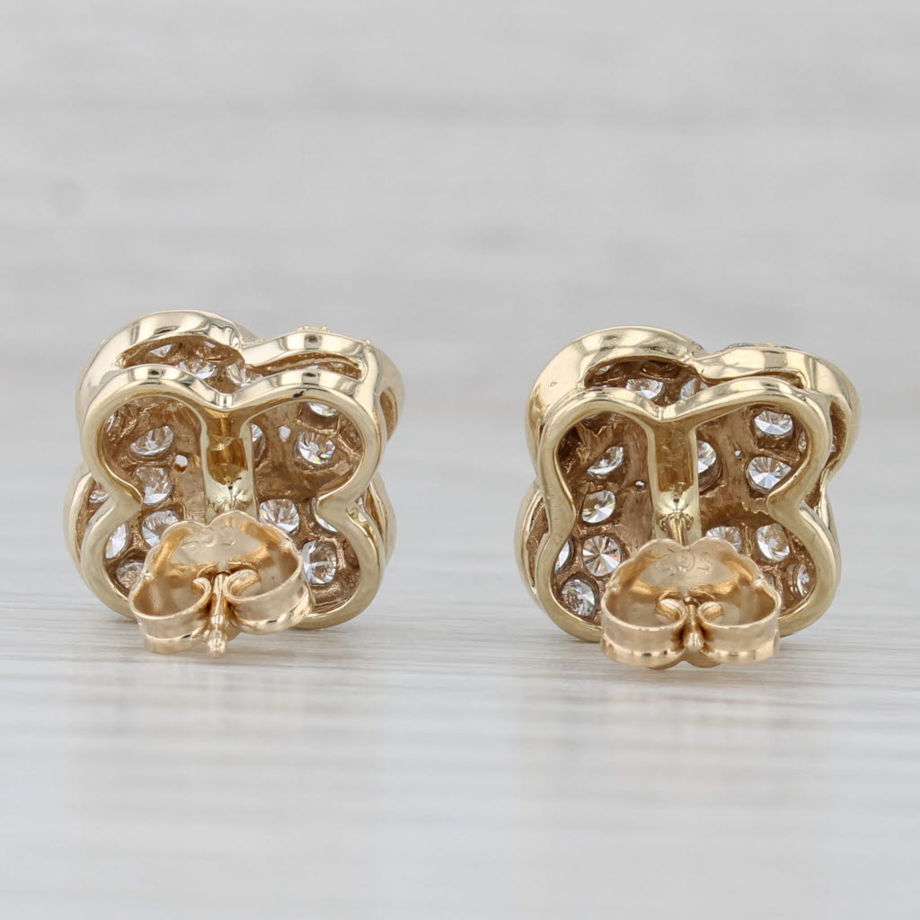 Gray 1.24ctw Diamond Swirl Flower Stud Earrings 14k Yellow Gold