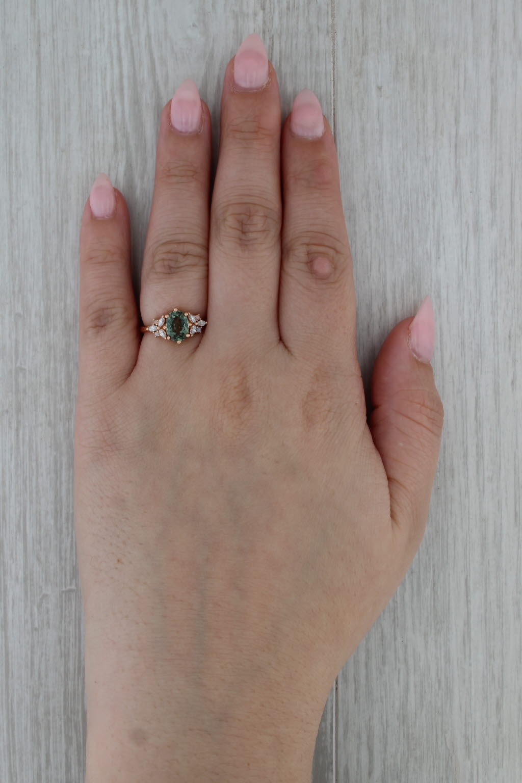 1.43ctw Lab Created Green Spinel Moissanite Opal Ring 18k Rose Gold Size 5.75