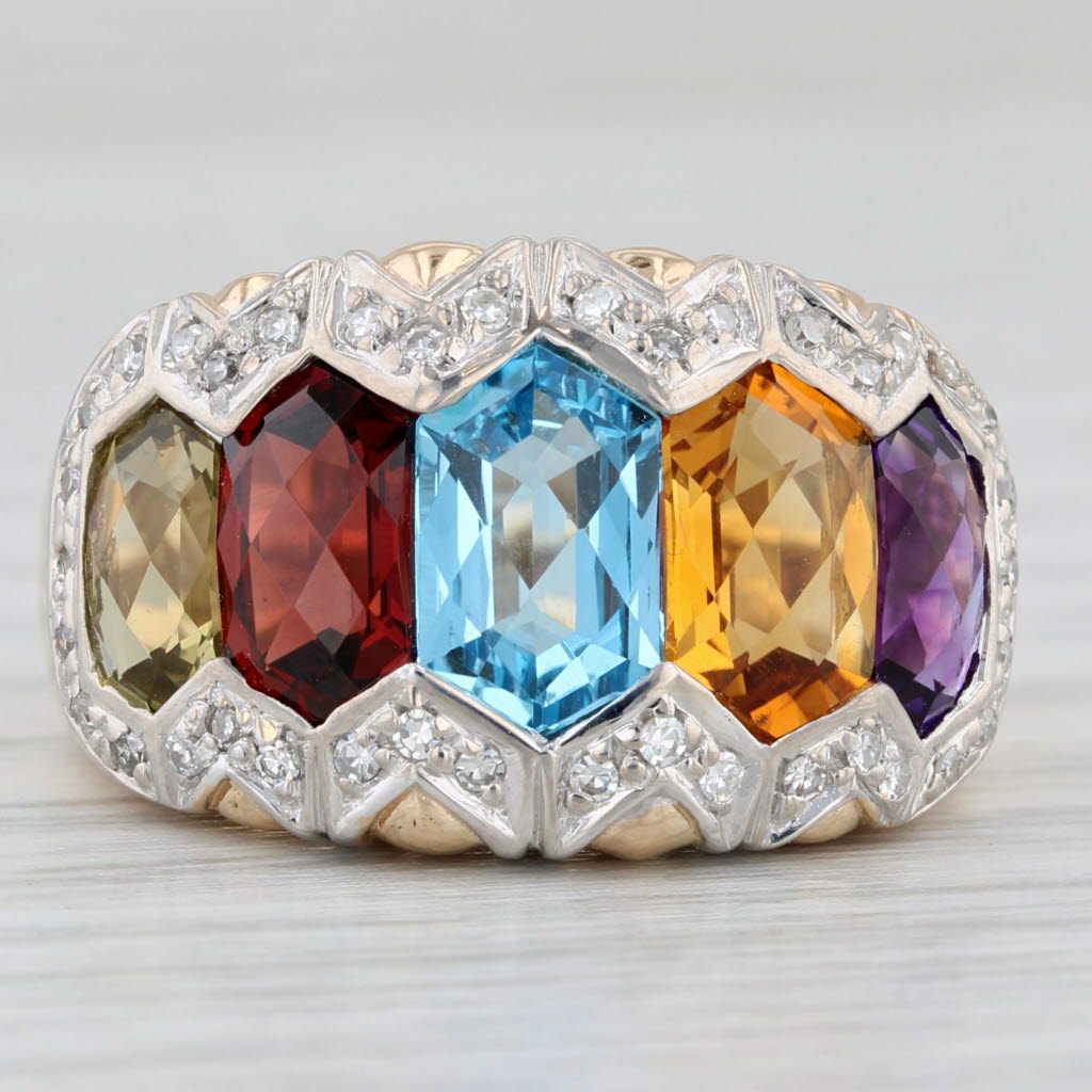 Light Gray 5.25ctw Gemstone Diamond Ring 14k Gold Size 7 Amethyst Topaz Garnet Quartz