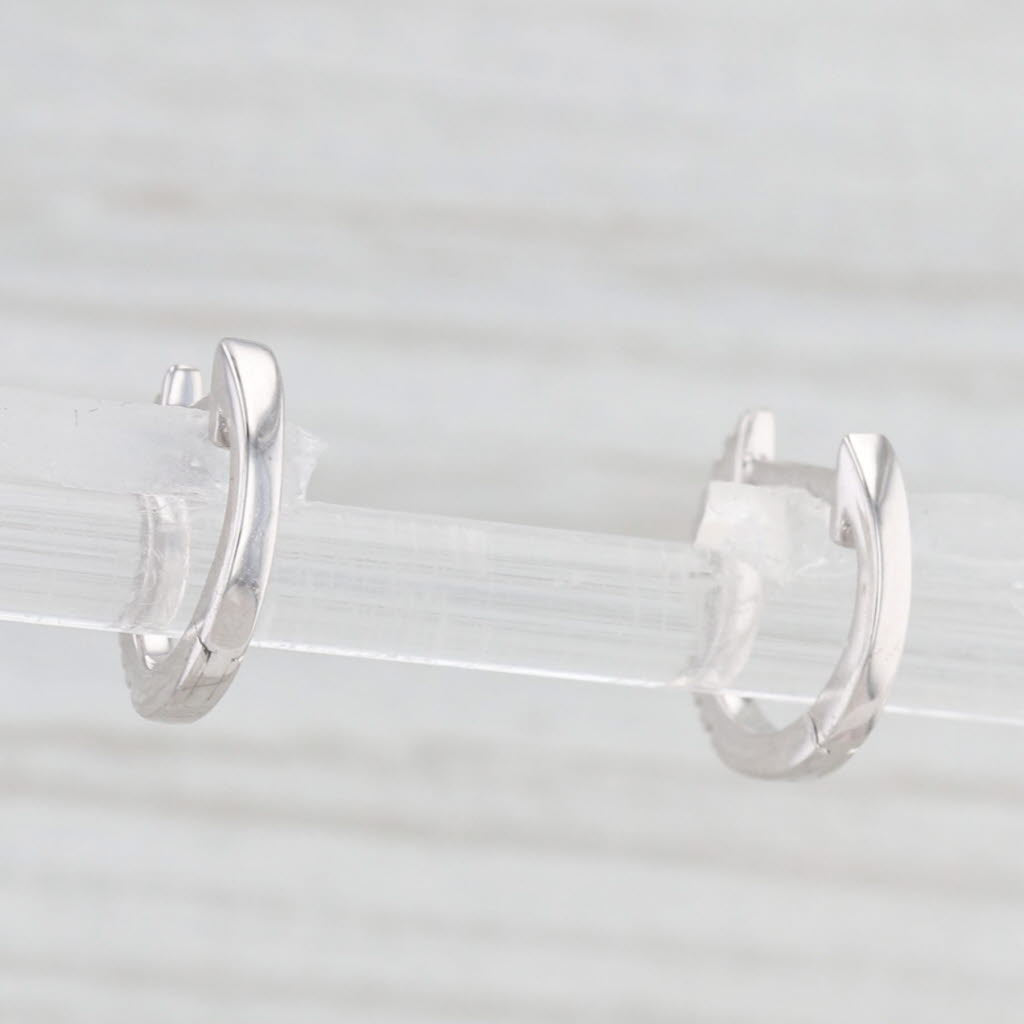 Light Gray New Diamond Micro Hoop Huggie Earrings 14k White Gold Small Round Hoops