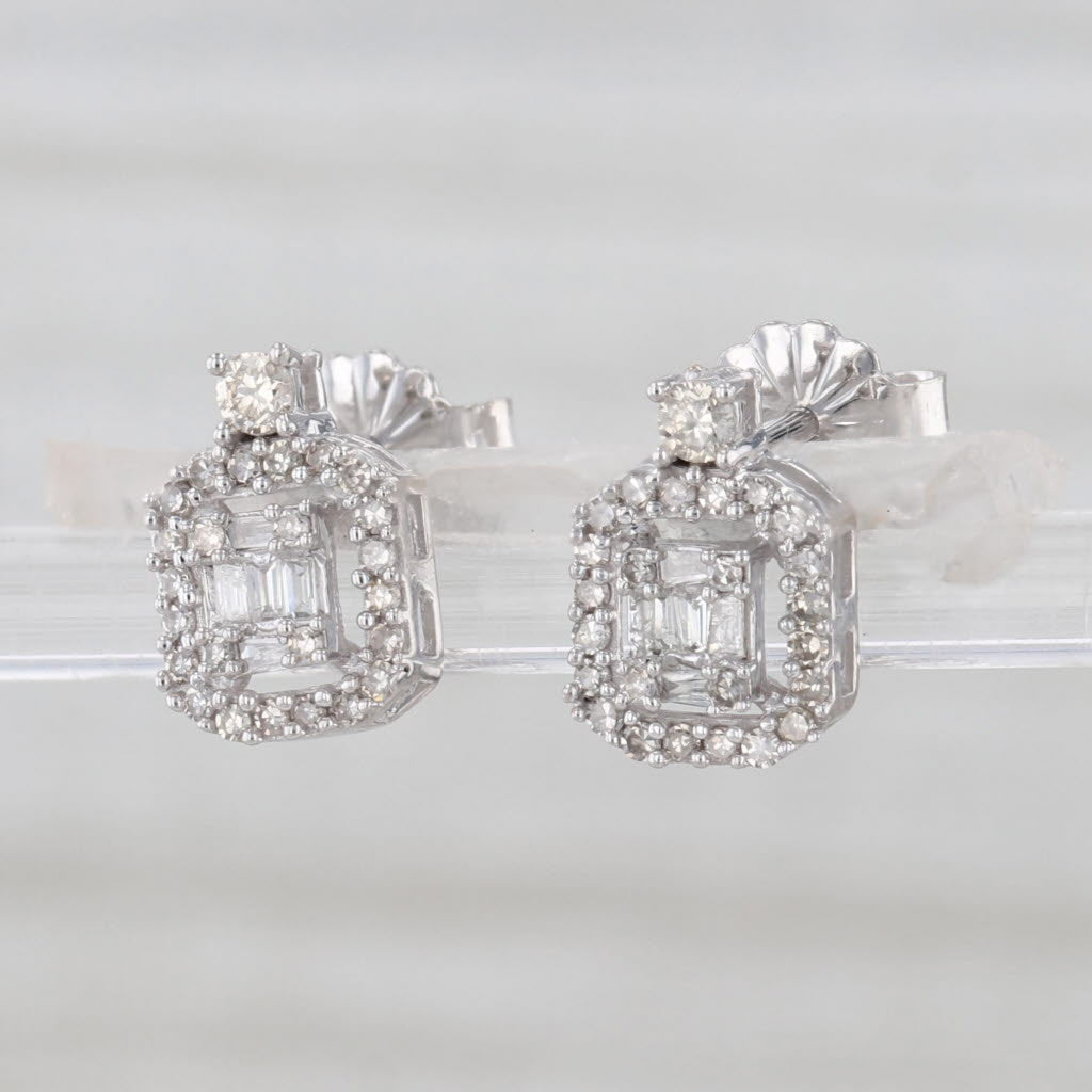 New Diamond Halo Stud Earrings 10k White Gold Studs