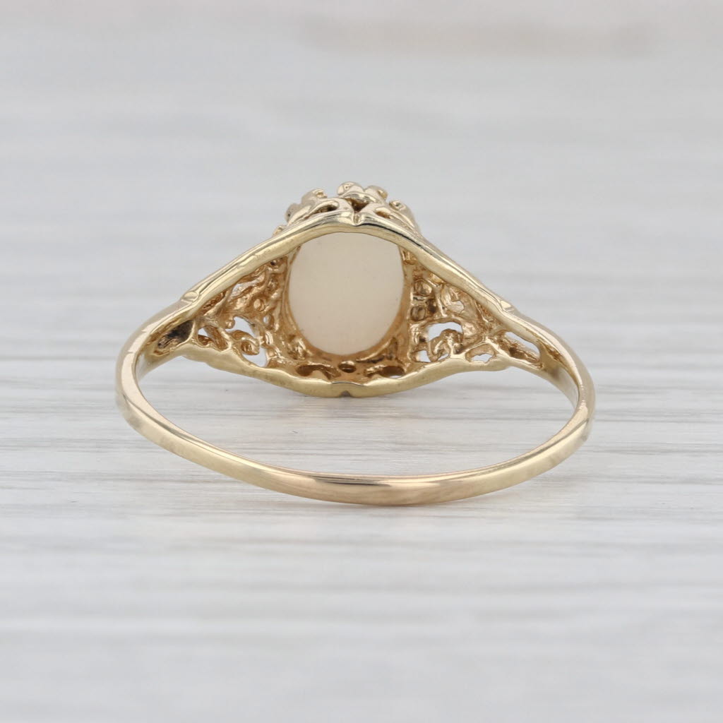 Opal Oval Cabochon Solitaire Ring 10k Yellow Gold Size 10 Ornate Openwork