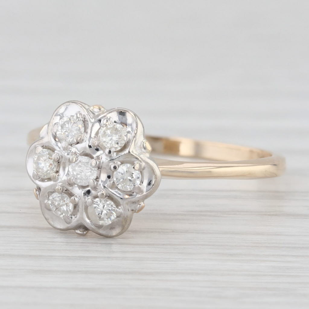 Light Gray Vintage 0.20ctw Diamond Flower Cluster Engagement Ring 14k Gold Size 7