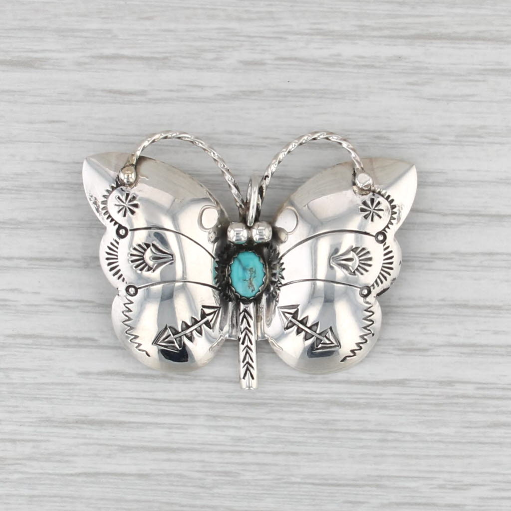 N Silago Navajo Butterfly Brooch Sterling Silver Turquoise Native American Pin