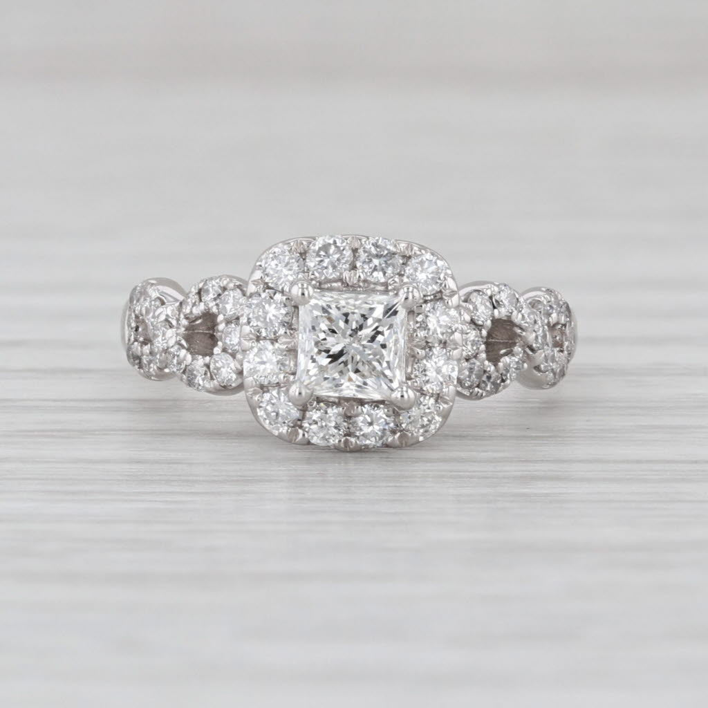 0.87ctw Princess Diamond Halo Engagement Ring 14k White Gold Size 4.25