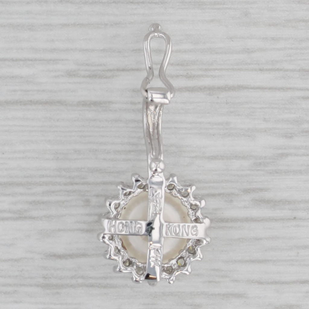Gray Cultured Pearl Diamond Halo Enhancer Pendant 14k White Gold Clip Bail